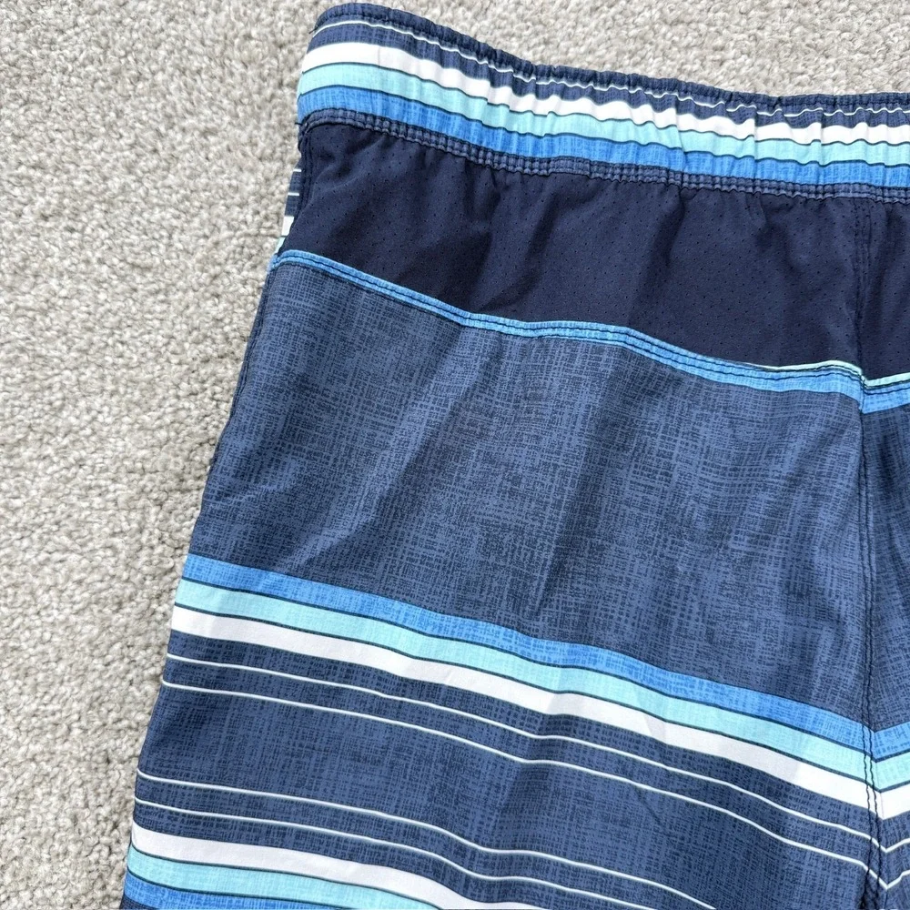 Speedo Mens Small Board Shorts‎ Blue Striped Swim Trunks Stretch Zip Pocket
